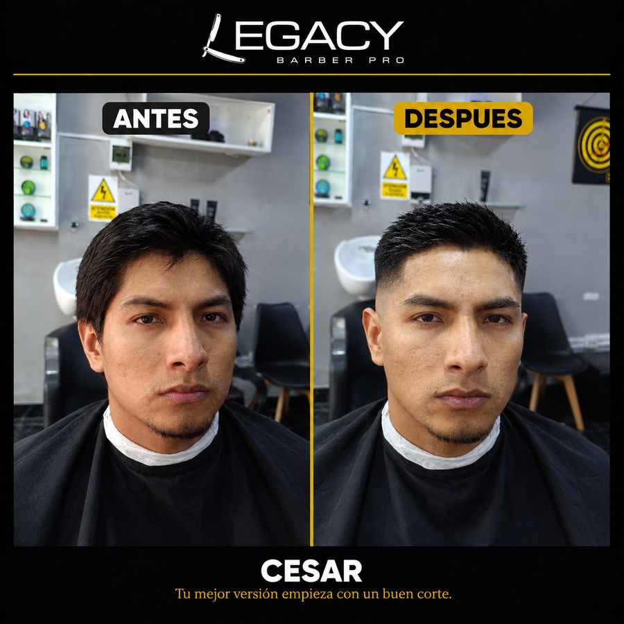 Antes y después de César en Legacy Barber Pro Surco